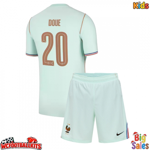 France Desire Doue #20 Replica Away Stadium Kit for Kids World Cup 2026 Short Sleeve (+ pants)